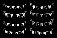  Chalkboard doodle bunting clipart, White hand drawn flags Product Image 1