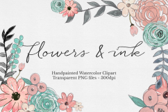 Watercolor &amp; Ink Floral Clipart Set Product Image 1