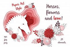 Horses, flowers &amp; love – Vector Paper Art Style Product Image 1