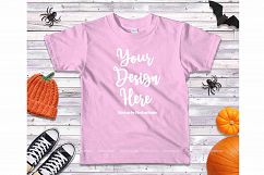 Halloween Fall Pink Kids Shirt Mockup Girls Flat Lay Product Image 1
