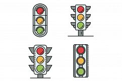 Traffic lights icons set line color vector Product Image 1