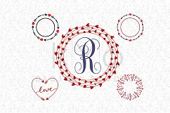 Valentines Day SVG cut files, Wreath Monogram Frame, Love Heart SVG, Arrow svg, Heart Wreath svg cut files for Cricut and Silhouette Product Image 1