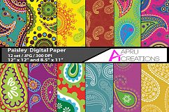  coloured paisley digital papers,coloured  paisley pattern, digital papers, high quality 300 dpi, 12 x 12 inch , and 8.5 x 11 inch Product Image 1