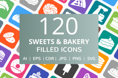 120 Sweets &amp; Bakery Filled Round Corner Icons Product Image 1