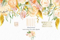 Nude &amp; gold flowers. Watercolour &amp; acrylic clipart. Product Image 4