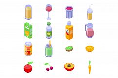 Fresh juice icons set, isometric style Product Image 1