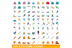 100 extreme icons set, cartoon style Product Image 1