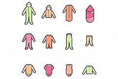 Baby Clothes Line Icons Set Product Image 3