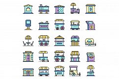 Kiosk icon set line color vector Product Image 1