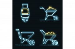 Wheelbarrow icon set vector neon Product Image 1