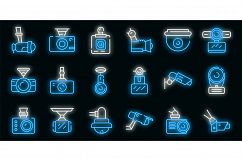 DVR camera icons set vector neon Product Image 1
