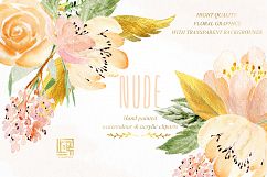 Nude &amp; gold flowers. Watercolour &amp; acrylic clipart. Product Image 8