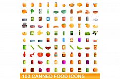 100 canned food icons set, cartoon style Product Image 1