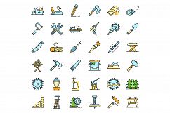 Carpenter icons set line color vector Product Image 1