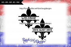 2 French lily split border cutting files, in Jpg Png SVG EPS DXF, for Cricut &amp; Silhouette, fleur de lis svg, french lily svg, split monogram Product Image 1