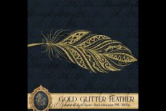 16 Gold Glitter Feather Overlay Clip Arts, Boho Feather Product Image 4
