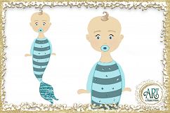 Little Baby Mermaids Clipart design in Turquoise - Sweet Set of 9 PNG files  Product Image 5