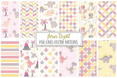 Cute Pink Dinosaur Seamless Digital Paper and Vector Patterns Product Image 1