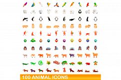100 animal icons set, cartoon style Product Image 1
