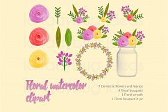 Pink floral watercolor clip art collection. Product Image 1