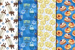 Watercolor Happy Hanukkah seamless digital paper pack Product Image 3