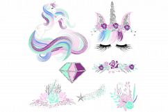 Silver Glitter Unicorn Clipart Product Image 2