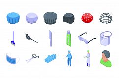 Hair cover icons set, isometric style Product Image 1