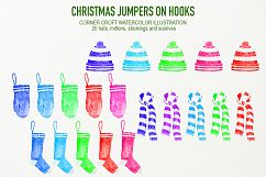 Hand Painted Watercolor Christmas Jumpers on Hooks Clipart Product Image 5