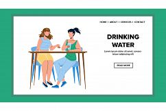 Drinking Water Girls In Cafeteria Together Vector Product Image 1