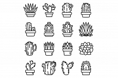 Succulent icons set, outline style Product Image 1