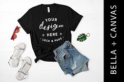 Black Bella Canvas 3001 T Shirt Mockup Flat Lay Feminine Product Image 1