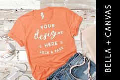 Coral Bella Canvas 3001 T-Shirt Mockup Fashion Flat Lay Product Image 1