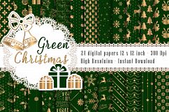 24 Luxury Green and Gold Holiday Christmas Digital Papers Product Image 1