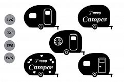 Camper SVG Cut Files, Camper Monogram SVG, Happy Camper SVG, Camping Svg, Camper Silhouette Cutting File, Summer Svg, Eps, Dxf, Png, Vector. Product Image 1