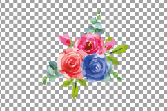 Watercolor Pink and Blue Roses and leafs clip art pack, png Product Image 11
