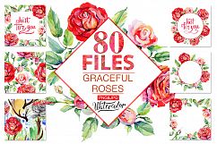 Roses PNG watercolor flower set Product Image 1