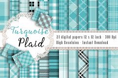 24 Turquoise Plaid Digital Papers, Tartan, Gingham, Check Product Image 1