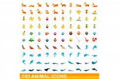 100 animal icons set, cartoon style Product Image 1