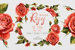 Red roses PNG watercolor flower set Product Image 1