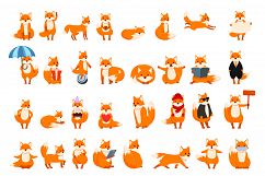 Fox icons set, cartoon style Product Image 1