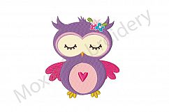 Owl Embroidery Design, Purple Owl Embroidery Design Product Image 1