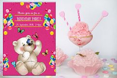 Happy Birthday Invitation Card, Teddy Bear, Birthday Girl Product Image 2