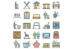 Pension icon set line color vector Product Image 1