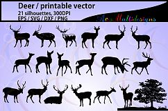 Deer silhouette / deer silhouette svg file / vector deer / Deer SVG / EPS / PNG / DXf / Autumn Deer and Antler Silhouette  / tree silhouette / 21nos Product Image 1