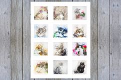 Vintage Cats, Digital Collage Sheet, 2x2 inch Printable Product Image 4