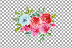 Boho pink and blue watercolor wedding bouquets, floral png Product Image 14