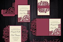 Peonies Laser cut wedding invitation Set, 5x7, Cricut Template, Gate Fold, Tri fold pocket Envelope, Bellyband, SVG, DXF, Cricut, Silhouette Cameo Product Image 1