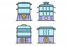 Steamer icons set line color vector Product Image 1