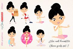 Kawaii girl collection clipart, brunette and lilac hair household chores, paint nails png clip art for digital planning, stickers, cards, invitations. Product Image 2