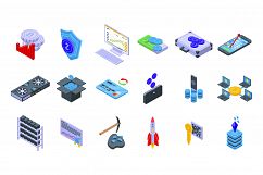 Cryptocurrency icons set, isometric style Product Image 1